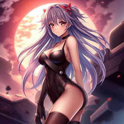 A highly detailed illustration of a sexy anime girl, featuring a hot and captivating figure