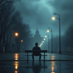 A moody and atmospheric digital artwork that captures the essence of sadness and introspection