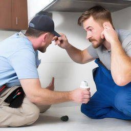 Plumber fixing leak