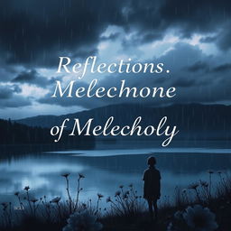 A visually striking album cover for a mixed sad music compilation, featuring a somber yet beautiful landscape at dusk, with dark clouds gathering overhead and raindrops gently falling onto a reflective lake