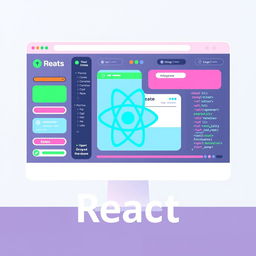 An illustration showcasing a beautifully designed web application interface built with the React framework, featuring a modern layout, vibrant color palette, and interactive components