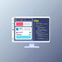 An illustration showcasing a beautifully designed web application interface built with the React framework, featuring a modern layout, vibrant color palette, and interactive components