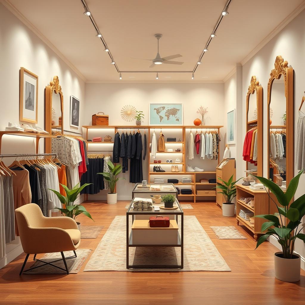 A beautifully decorated clothing store interior measuring 21 square meters