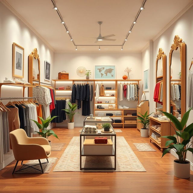 A beautifully decorated clothing store interior measuring 21 square meters