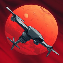 A detailed and striking illustration for a military unit flag featuring Mars in the background, showcasing its reddish surface and characteristic features like Olympus Mons and Valles Marineris