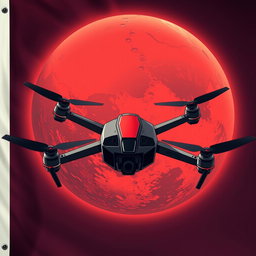 A captivating and intense illustration for a military unit flag featuring Mars prominently in the background, showcasing its distinctive features such as the red surface and large canyons
