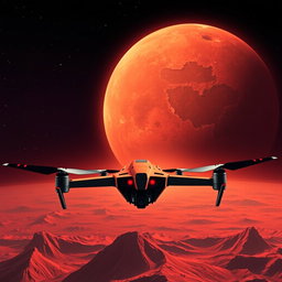 A captivating and intense illustration for a military unit flag featuring Mars prominently in the background, showcasing its distinctive features such as the red surface and large canyons