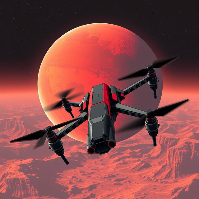 A captivating and intense illustration for a military unit flag featuring Mars prominently in the background, showcasing its distinctive features such as the red surface and large canyons
