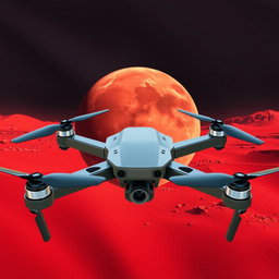 A military unit flag design featuring a vivid and detailed depiction of Mars in the background, with its distinctive red surface and polar ice caps visible