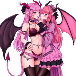 A realistic depiction of a sexy dominant gothic anime succubus girl with wings, thin horns, and a tail