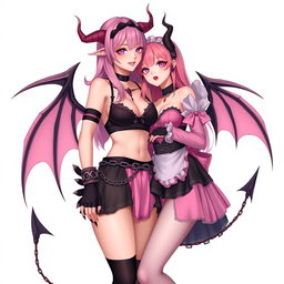 A realistic depiction of a sexy dominant gothic anime succubus girl with wings, thin horns, and a tail