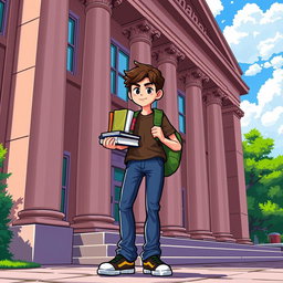 A vibrant and detailed pixel art representation of a university student