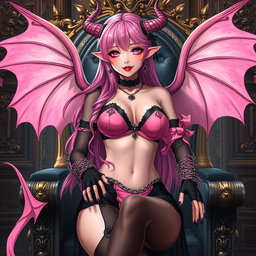 A realistic portrayal of a sexy dominatrix gothic anime succubus girl with wings, thin horns, and a tail