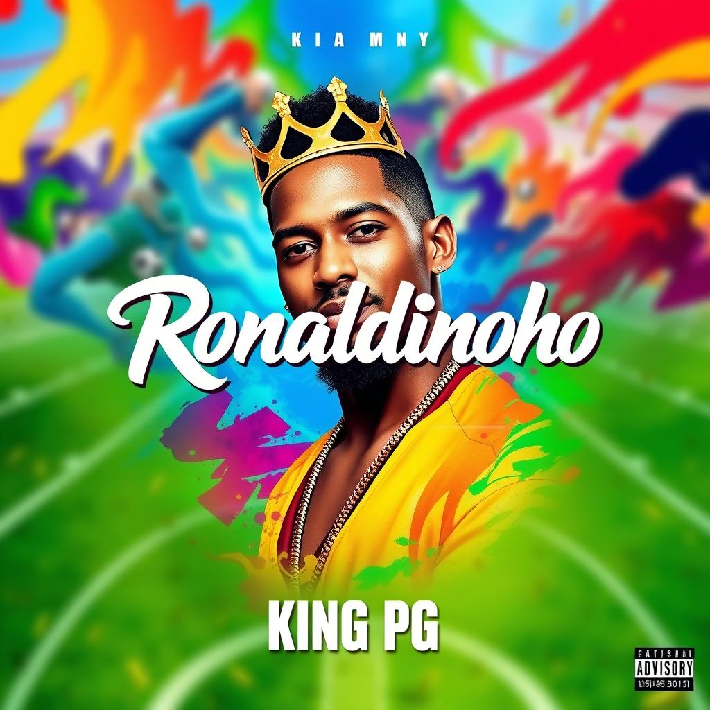 A vibrant and dynamic album cover featuring a stylized portrait of an artist named King PG, who has a confident and charismatic expression