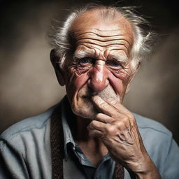 Rework the portrait to heighten the drama and aesthetic appeal. Capture an elderly, award-winning man, every wrinkle telling a unique story, his eyes burning with intensity of a hard yet victorious life, and smoke dancing around his weathered hands.