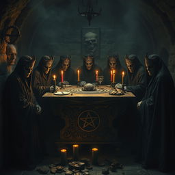 An esoteric ritual taking place in a dark, atmospheric dungeon