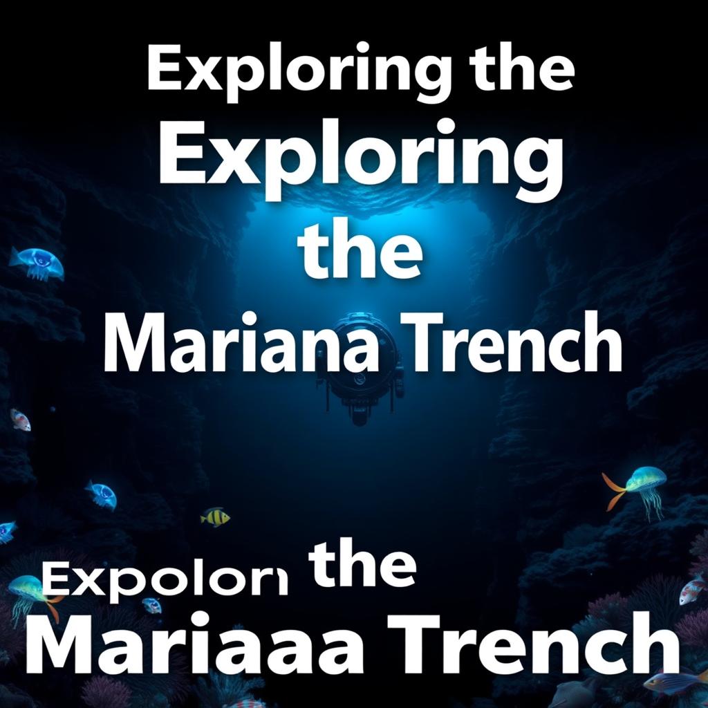 A visually stunning thumbnail for a YouTube video about the Mariana Trench, featuring a deep-sea exploration theme