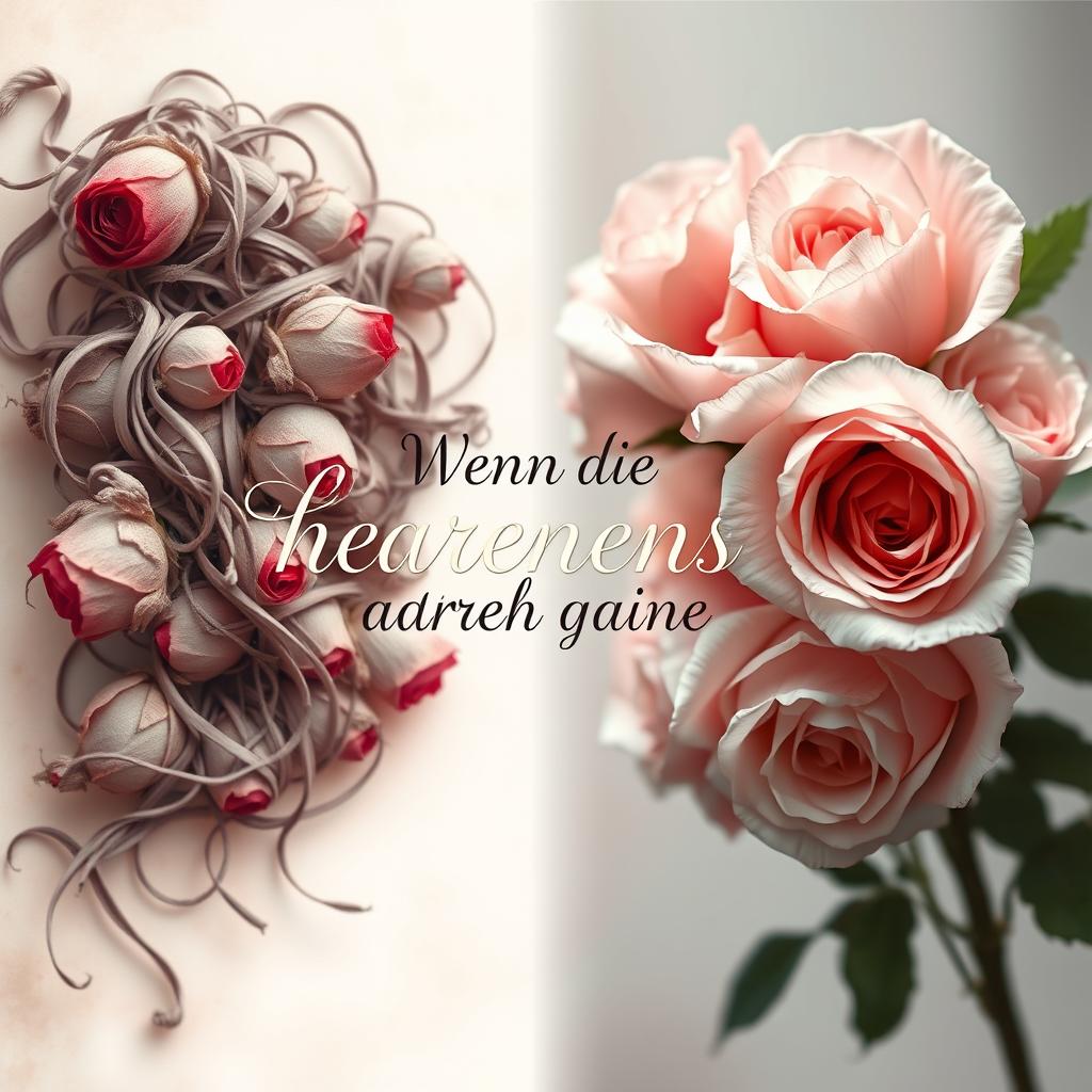 A book cover for the title "Wenn die Herzen auseinander gehen" designed in an ethereal style