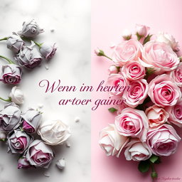 A beautifully elegant book cover for the title "Wenn die Herzen auseinander gehen" designed in an ethereal style with a smooth color combination