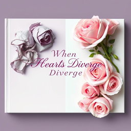 An elegant book cover for the title "When Hearts Diverge" designed in an ethereal style featuring a smooth color combination