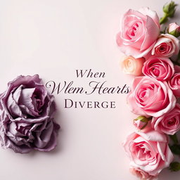 An elegant book cover for the title "When Hearts Diverge" designed in an ethereal style featuring a smooth color combination