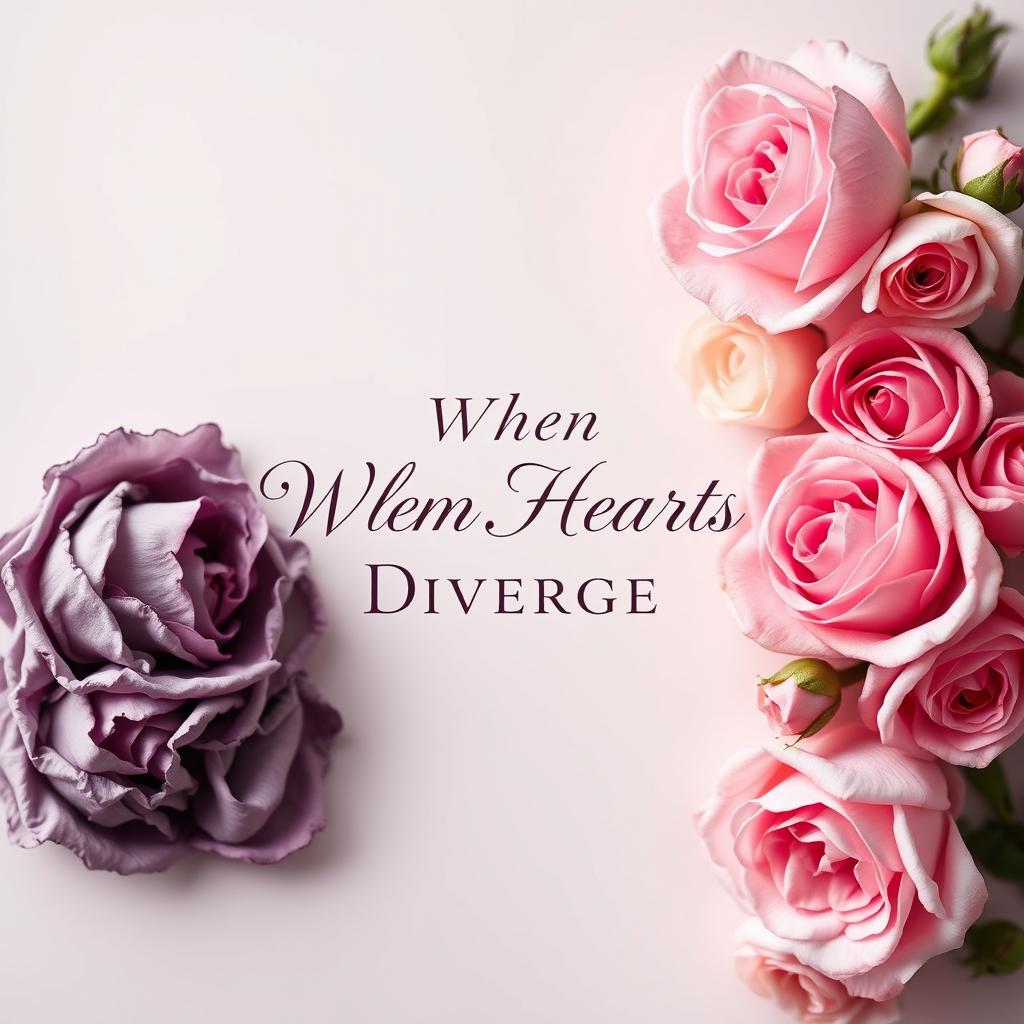 An elegant book cover for the title "When Hearts Diverge" designed in an ethereal style featuring a smooth color combination