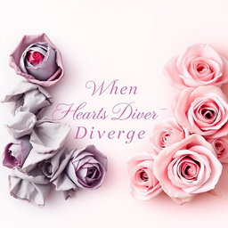 An elegant book cover for the title "When Hearts Diverge" designed in an ethereal style featuring a smooth color combination