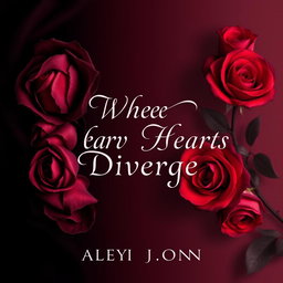 An elegant and slightly mysterious book cover for the title "When Hearts Diverge", designed in an ethereal style with a smooth, dark feminine color combination