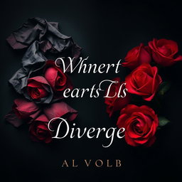 An elegant and slightly mysterious book cover for the title "When Hearts Diverge", designed in an ethereal style with a smooth, dark feminine color combination
