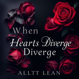 An elegant and slightly mysterious book cover for the title "When Hearts Diverge", designed in an ethereal style with a smooth, dark feminine color combination