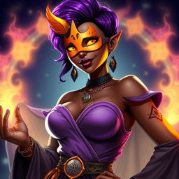 A slim thick African American woman with chocolate-toned skin and a slim waist, showcasing her large breasts and voluptuous wide hips