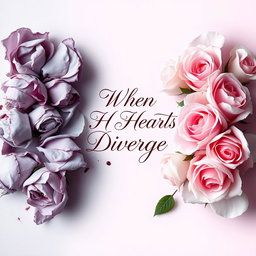 An elegant book cover for the title "When Hearts Diverge" designed in an ethereal style featuring a smooth color combination