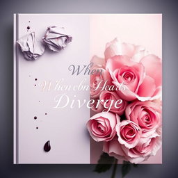 An elegant book cover for the title "When Hearts Diverge" designed in an ethereal style featuring a smooth color combination