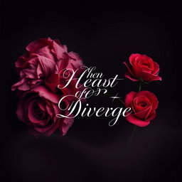 An elegant and slightly mysterious book cover for the title "When Hearts Diverge" designed in a captivating ethereal style with a smooth, dark feminine color palette
