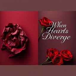 An elegant and slightly mysterious book cover for the title "When Hearts Diverge" designed in a captivating ethereal style with a smooth, dark feminine color palette