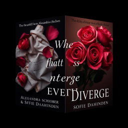 A captivating book cover design for 'When Hearts Diverge' by Alexandra Schober and Sofie Dahinden, featuring a contrasting design with rumpled red roses on one side and beautiful, pristine red roses on the other side