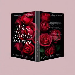 A captivating book cover design for 'When Hearts Diverge' by Alexandra Schober and Sofie Dahinden, featuring a contrasting design with rumpled red roses on one side and beautiful, pristine red roses on the other side