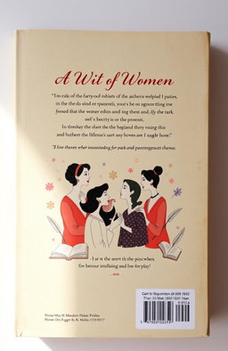 The back cover of a book titled 'A Wit of Women', featuring an elegant and clever design