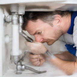 Plumber fixing leak