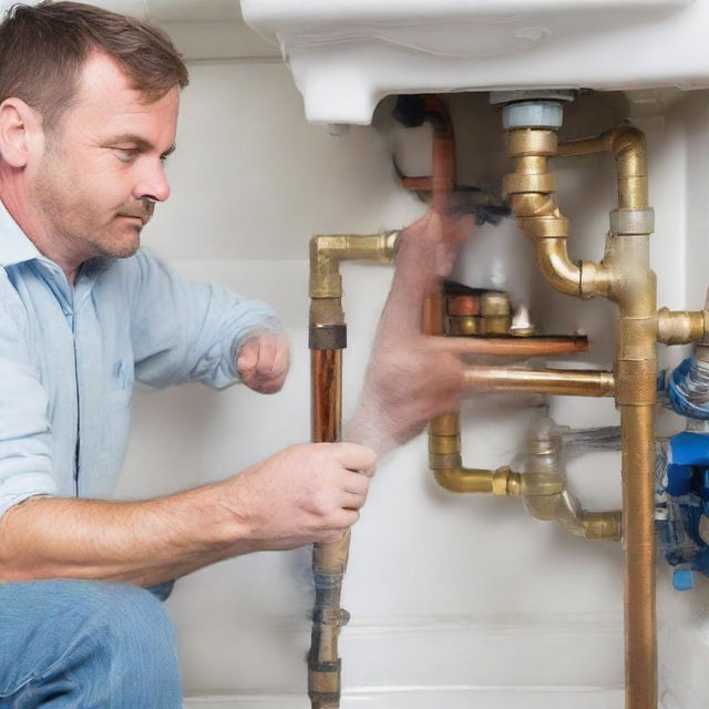 Plumber fixing leak