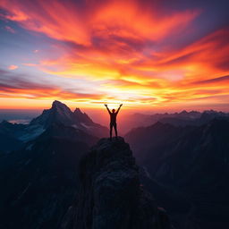 A striking representation of greatness, featuring a majestic mountain range under a vibrant sunset, symbolizing achievement and ambition