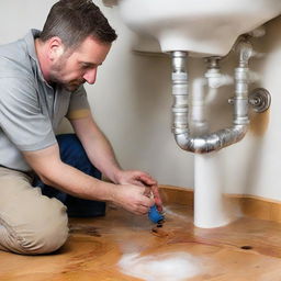 Plumber fixing leak