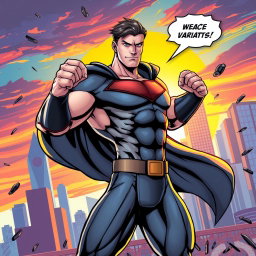 Create variations of a dynamic superhero scene in a modern comic book style