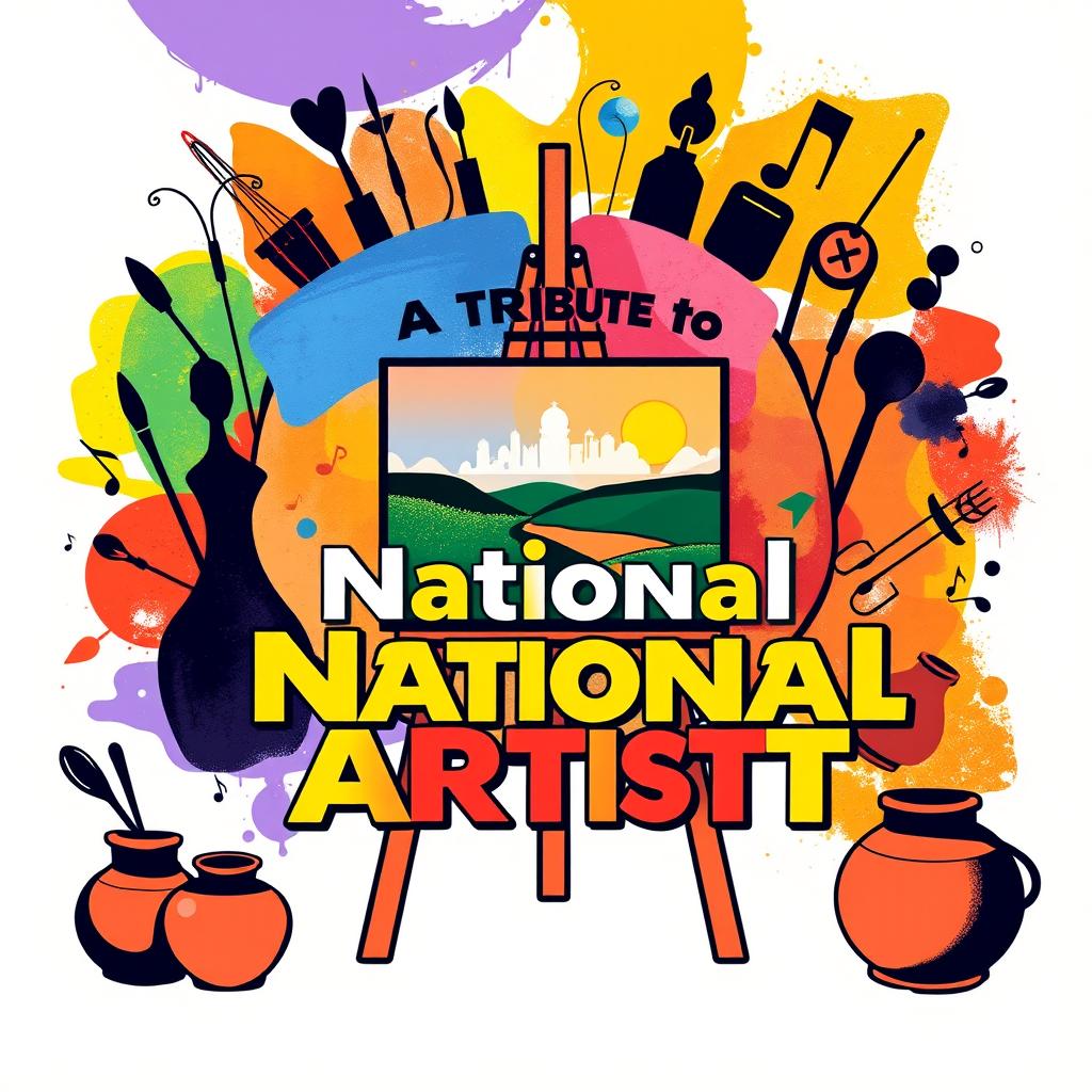 A vibrant and artistic poster design dedicated as a tribute to a National Artist