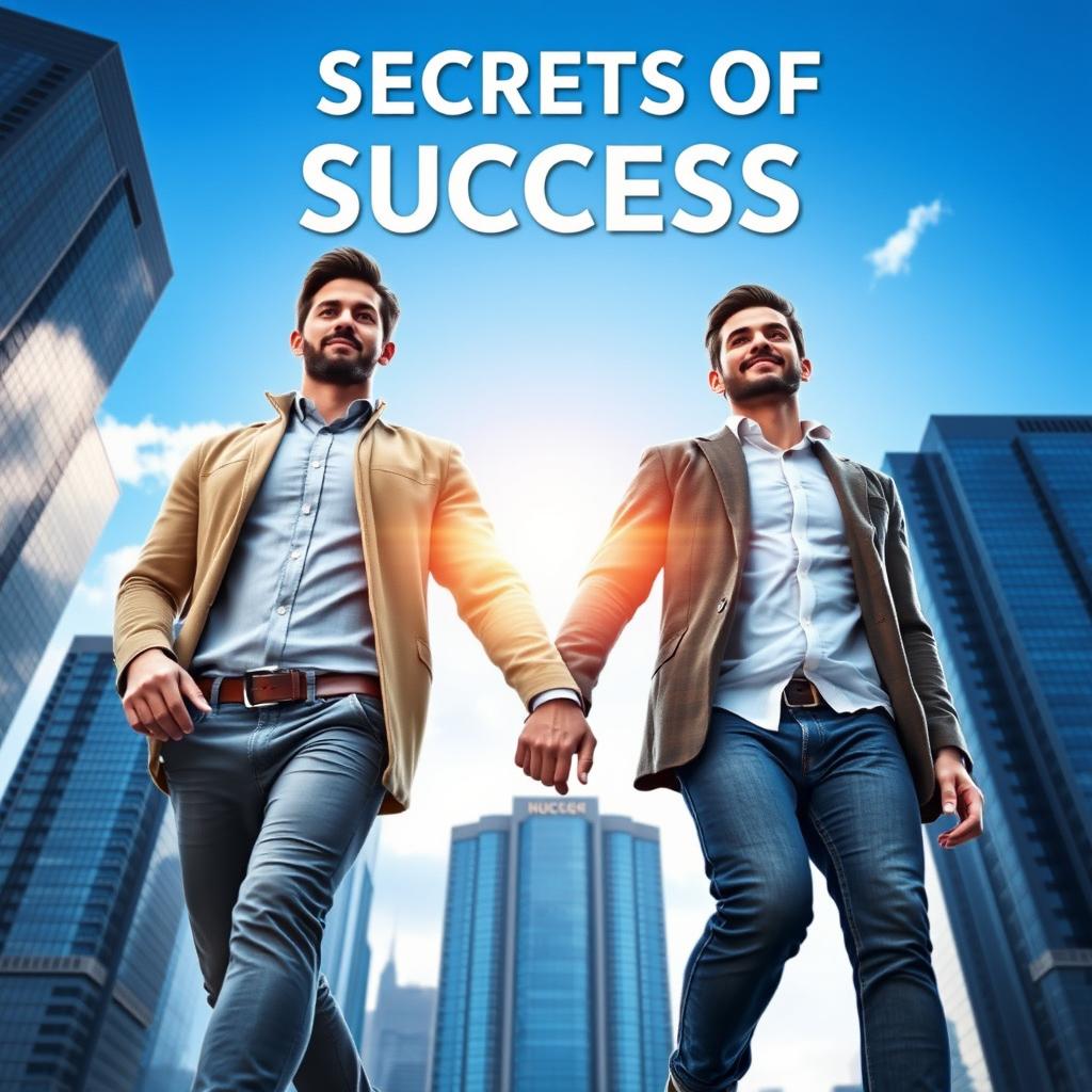 A captivating image for a book about the secrets of success featuring two men holding hands, symbolizing their journey towards success