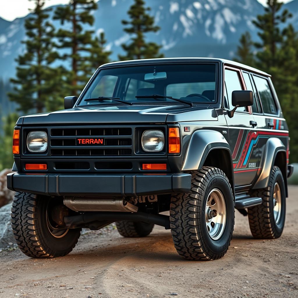A creatively designed vehicle that merges the classic aesthetic of a 1988 Nissan Terrano with the modern features of a 2020 Toyota 4Runner