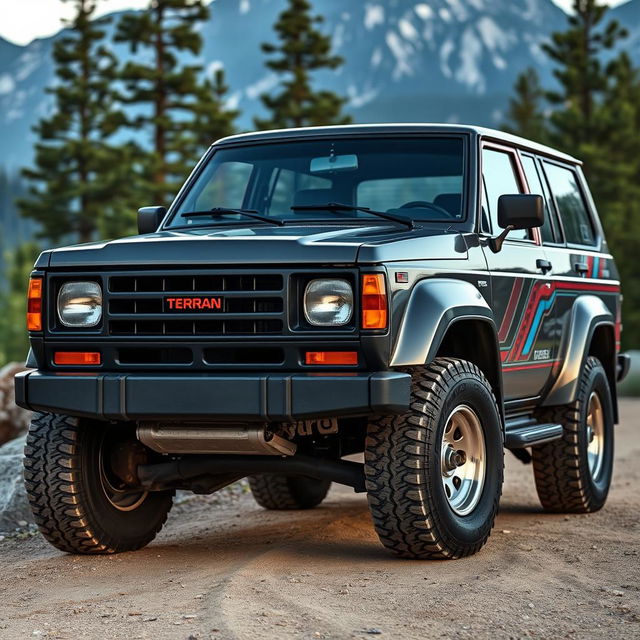 A creatively designed vehicle that merges the classic aesthetic of a 1988 Nissan Terrano with the modern features of a 2020 Toyota 4Runner