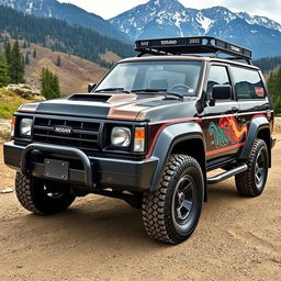 A creatively designed vehicle that merges the classic aesthetic of a 1988 Nissan Terrano with the modern features of a 2020 Toyota 4Runner