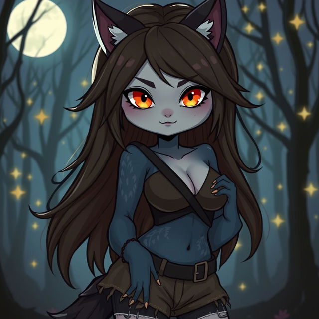 A cute yet evil werewolf girl, characterized by her ample bosom and charming demeanor