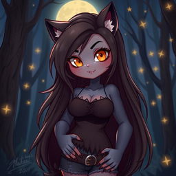 A cute yet evil werewolf girl, characterized by her ample bosom and charming demeanor